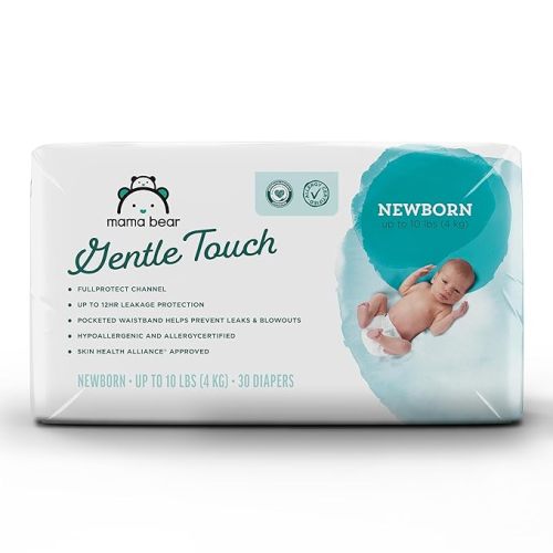 Amazon Brand - Mama Bear Gentle Touch Diapers, Size Newborn, Keeps Baby Dry, Skin Safe, Formulated without Fragrance, 30 Count