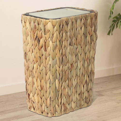 RICOMM Boho Trash Can with Lid for Bathroom,2.6Gallon Small Rattan Garbage Can with Press Top Lid,Woven Wastebasket and Hamper 2 in 1 Wicker Trash Basket for Bathroom,Kitchen,Living Room,Bedroom