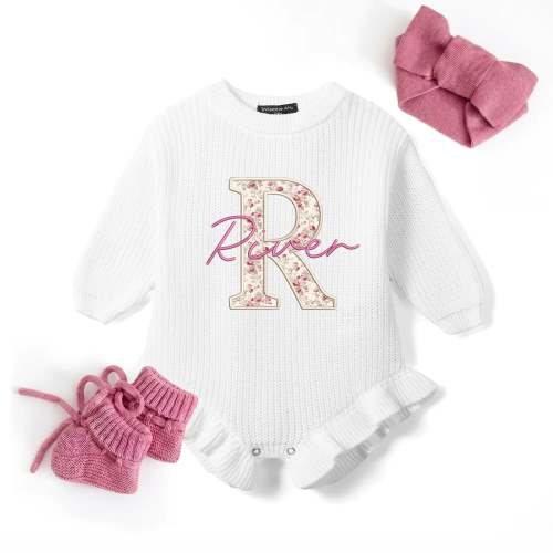 Embroidered Floral Name Baby Romper