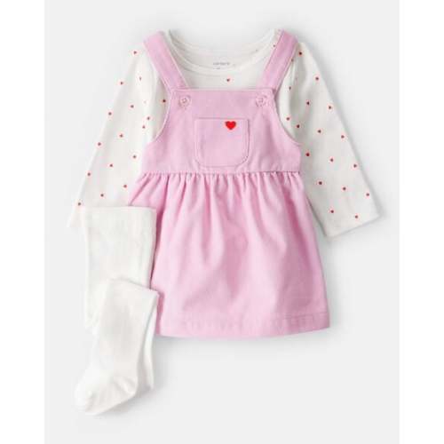 Baby Girl 3-Piece Heart Print Long-Sleeve Dress Set - Pink | Carter's