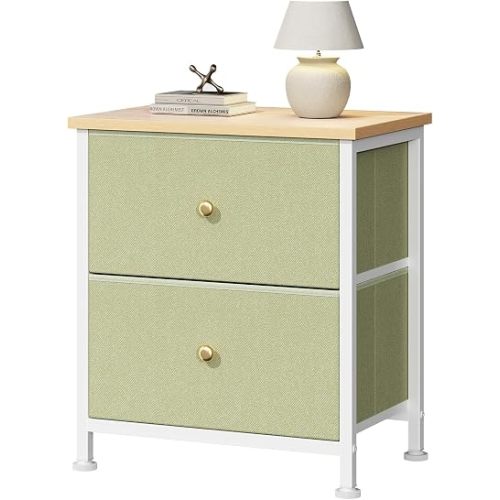 DUMOS Nightstand, Bedside Table for Bedroom, Small Dresser, 2 Fabric Drawer