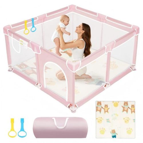 Kmaier Soft Padded Baby Playpen With Mat,Safe And Sturdy Design,Breathable Mesh,Portable For Indoor And Outdoor Use,Pink