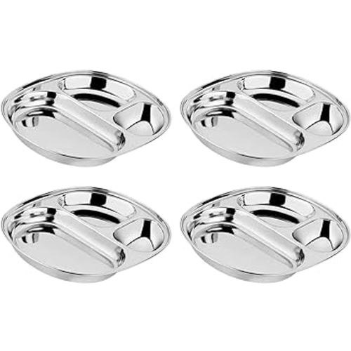 Ahimsa Stainless Steel Kids Plates | Pediatrician Designed, Balanced Bites Divided Plates for Kids & Toddlers | Lunch Plates | 100% BPA Free & Dishwasher Safe | Pack of 4 (Classic Steel)