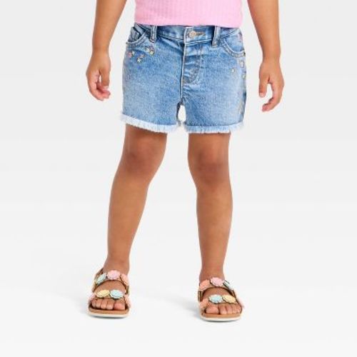 Toddler Girls' Floral Embroidered Denim Cutoff Shorts - Cat & Jack™ Medium Wash 5T