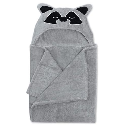 Natemia Premium Ultra Soft Hooded Baby Towel - Grey Raccoon Animal Design - Newborn to Toddler - Made in Turkey