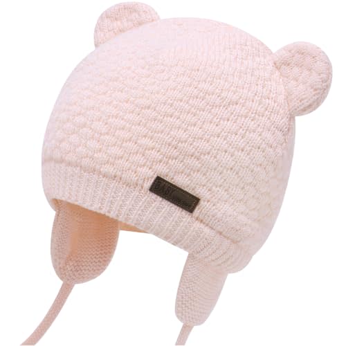 Duoyeree Baby Winter Hat, Bear Knit Earflaps Cotton Lined for Toddler Kids | Windproof bear earflap;