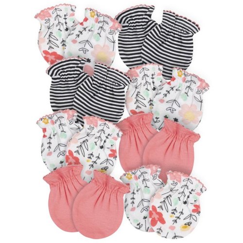 Gerber Baby Girl No Scratch Mittens, 8-Pack (0-3 Months)