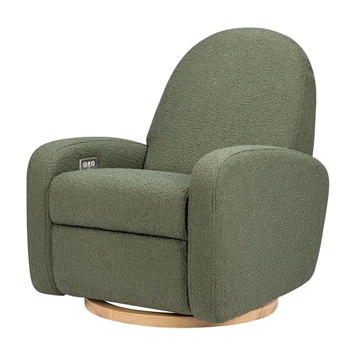 Babyletto Nami Power Recliner Glider Chair, Olive Boucle w/Light Wood Base | GREENGUARD CertiPUR-US Certified Electronic Nursery Recliner w/ USB Ports - 270° Swivel - Easy Assembly, No Tools Needed
