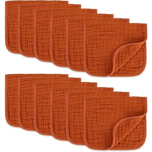 Muslin Burp Cloths 100% Cotton Pack of 12. Soft, Gentle & Absorbent Baby Burp Cloths for Baby Girl & Boys.(Pink 12 Pieces)