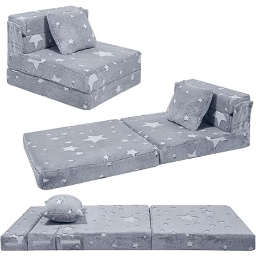 MeMoreCool Kids Floor Mattress, 8 in Glow Star Trifold Sofa Bed with Pillow