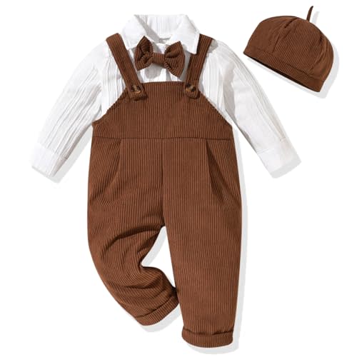 Unutiylo Newborn Baby Boy Outfit Set Long Sleeve Romper 3Pcs Gentleman Suspender Overall Fall Winter Clothes