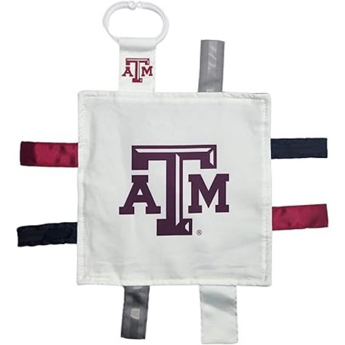 Texas A&M University Crinkle Learning Lovey Sensory Plush Blanket - Tag Toys for Babies - Baby Stroller Toys - Sports Team Pride MVP Registry Gift w/Stroller Clip (8 x 8 Tag Toy)…