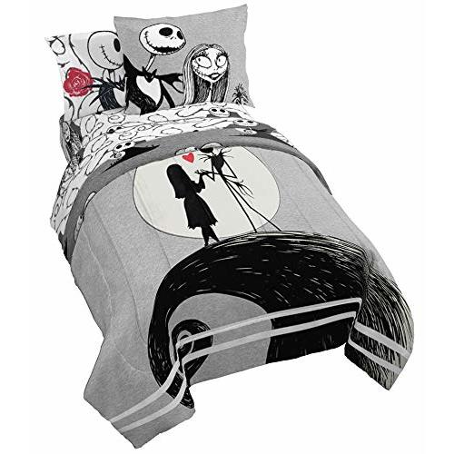 Jay Franco Disney Nightmare Before Christmas Moonlight 5 Piece Twin Bed Set - Includes Reversible Comforter & Sheet Set - Features Jack Skellington and Sally - Super Soft Microfiber