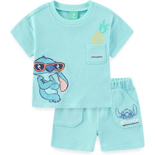 Disney Lilo & Stitch Mickey Mouse Boys Waffle Knit Short Sleeve Shirt and Short Set for Infant Toddler and Big Kids
