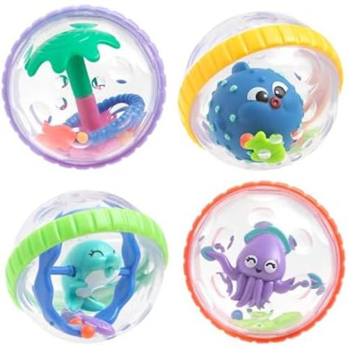 Nuby Bubbly Buds Interactive Bath Set - (4-Pack) Baby Bath Toys - 6+ Months