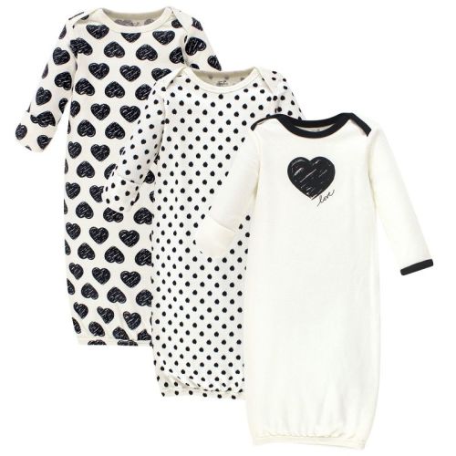 Touched by Nature Baby Girls Organic Cotton Long-Sleeve Gowns 3pk, Heart, 0-6 Months