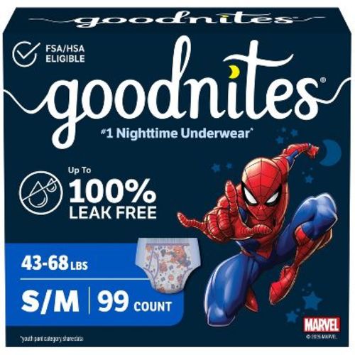 Goodnites Boys' Nighttime Bedwetting Disposable Underwear - Size S/M - 99 ct: Hypoallergenic, Paraben-Free, Non-Toxic, Phthalate-Free