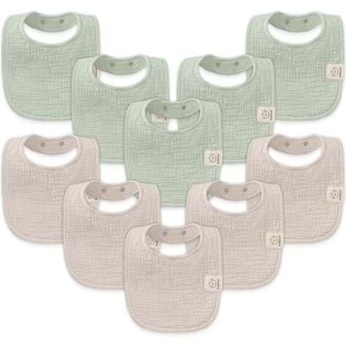 KeaBabies 10-Pack Muslin Baby Bibs for Drooling and Teething (Sage)