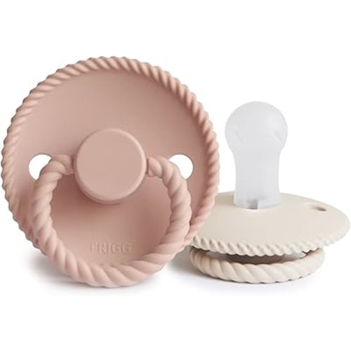 Frigg Rope SilkySoft Silicone Baby Pacifier | Made in Denmark | BPA-Free (Blush/Cream, 0-6 Months)