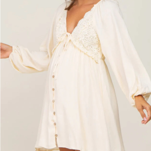 Beige Crochet Lace Button Front Maternity Dress– PinkBlush