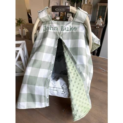 MOD Baby Car Seat Covers - Sage Green Plaid Baby Carseat Cover  - Baby Boy - Shower Gift