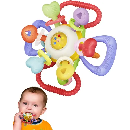 Baby Montessori Sensory Teething Toy - Safe, Multi-Functional BPA-Free Silicone Teether for Babies 0-12 Months - Teething Relief & Fun Play with Rattle - Perfect Baby Toys for Boys & Girls