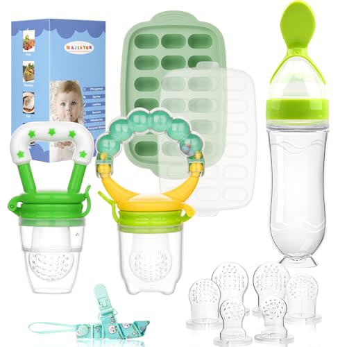 Baby Fruit Feeder & Baby Breastmilk Popsicle Molds-WAJIAYON Silicone Babies Food Freezer Tray Storage Containers, Infant Food Pacifier Feeder and Teether Infant Teething Feeders-Green