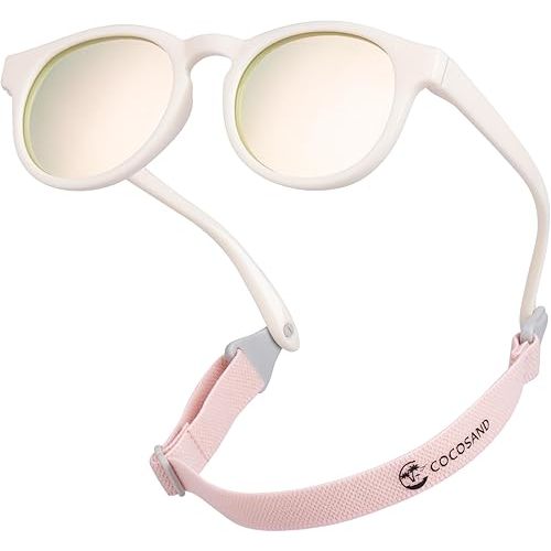 COCOSAND Baby Toddler Sunglasses with Strap Polarized Flexible Round Frame for Newborn Infant Kids Boy Girl Age 0-6 Years Old