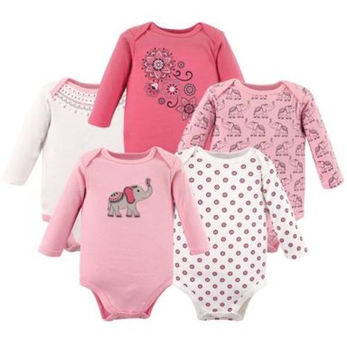 Luvable Friends Hudson Baby Long-Sleeve Bodysuits 5pk, Boho Elephant Print, 6-9M