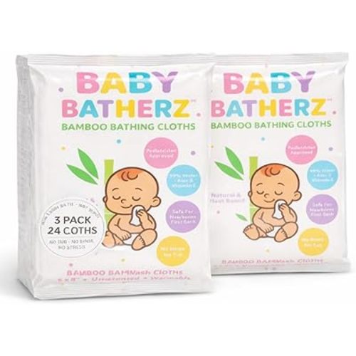 Baby Batherz™ Premium Newborn Bathing Cloths – No-Tub, No-Rinse Full Body Baby Bath, Safe for Umbilical Cord Care, Warmable, New Mom Essential, Not Diaper Wipes. 24 Total Cloths (3-Packs)