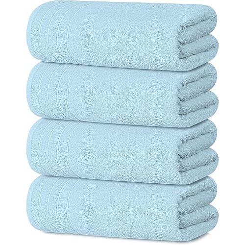 Tens Towels Pack of 4 Extra Large Bath Towels 30 x 60 Inches, 100% Cotton, Larger & Lighter Weight, Quicker to Dry, Super Soft and Absorbent, Perfect for Bathroom, Sky Blue