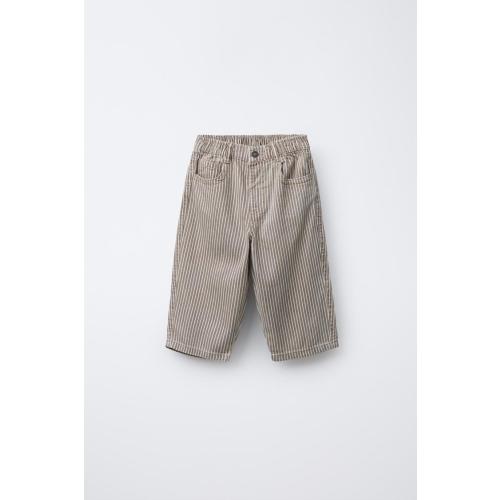 STRIPED TWILL BAGGY PANTS - Brown / Taupe | ZARA United States