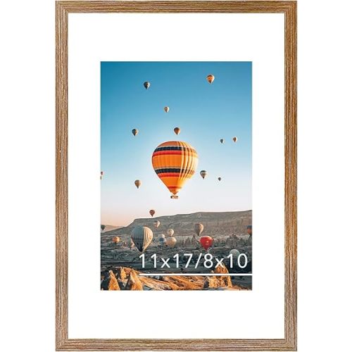 11x17 Picture Frame Rustic Brown with 8x10 Mat, Display Photo 8x10 with Mat or 11 x 17 Without Mat, Wall Hanging Large 11x17 Poster Frame with Shatter Resistant Plexiglass, Rustic Brown