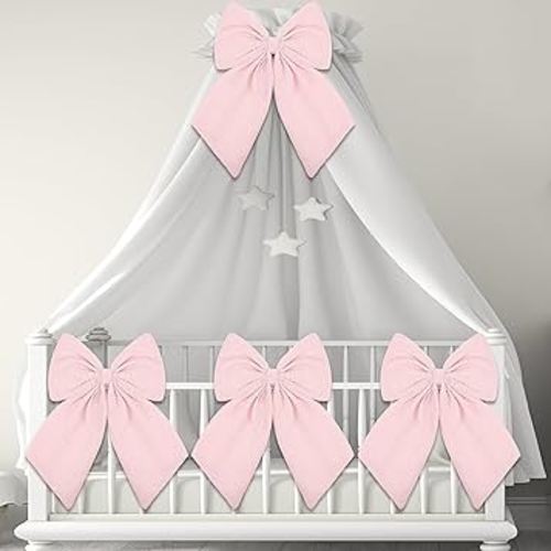 Riceshoot 4 Pcs Large Crib Bows 11 x 16 inch Coquette Bow Decorations for Nursery Crib Canopy Bed Large Bow Room Nursery Decor Infant Bassinet Bedroom Decor for Gender Reveal Gifts(Pink)