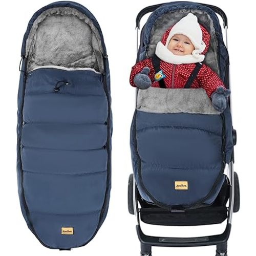 Zooawa Stroller Bunting Bag Universal, Waterproof Baby Stroller Footmuff, Stroller Sleeping Bag for Cold Weather, Extra Thick, Fits 6-36 Months Baby, Dark Blue
