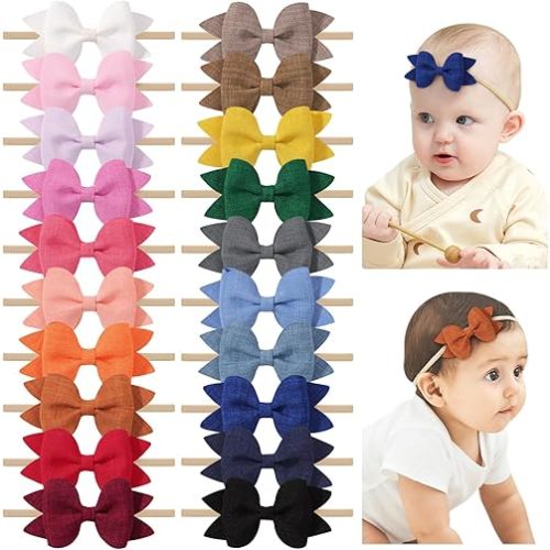 jollybows 3.35" 20pcs Baby Girls Bows Headbands Elastic Nylon Hairband Ribbon Bow Hair Accessories for Kids Toddlers Infants Newborn