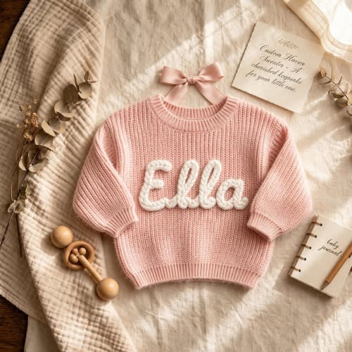 Personalized Name Baby Sweater/Custom Embroidered Baby Knit Sweater/Baby Sweater With Name/Gift For Daughter/Baby Shower Gift/Baby Jumper