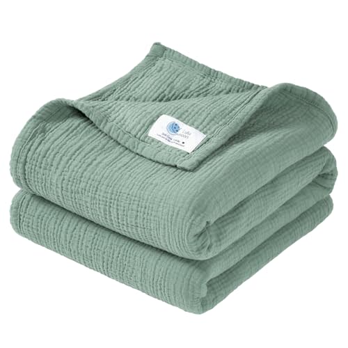 lulumoon Muslin Baby Blanket for Boys: 4-Layer Soft Cotton Toddler Blanket for Daycare - Lightweight Crib Bedding for Stroller & Travel 47"x47"(Lotus Leaf)