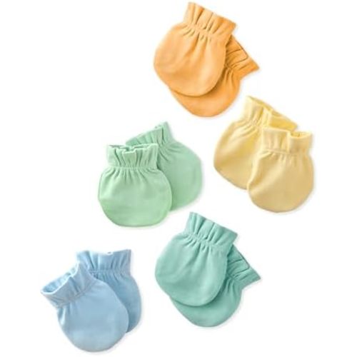 Morgan 5-Pack Mitts 100% Organic Cotton No Scratch Mittens for Newborn Baby Boys & Girls, Sorbet, One Size