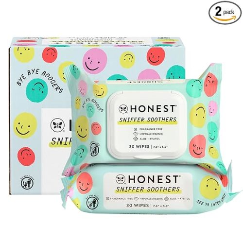 The Honest Company Plant-Based Snot Removing Wipes, Soothing Nose with Aloe, Hypoallergenic for Sensitive Skin, EWG Verified Fragrance-Free, 60 Count