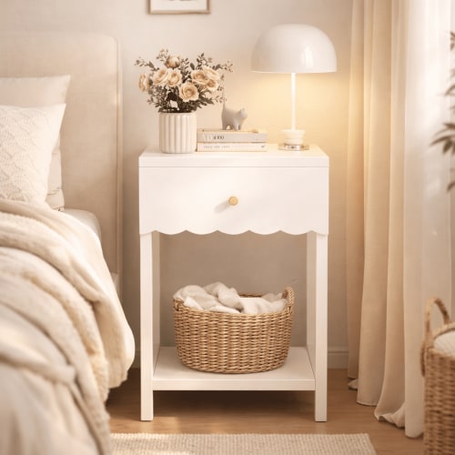 Leumius Nightstand with Drawer,2 Tier Beside Table End Table,Modern Side Table for Bedroom,Living Room,White