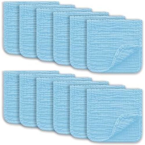 Muslin Burp Cloths Large 100% Cotton Hand Washcloths for Boys & Girls, Baby Essentials Extra Absorbent and Soft Burping Rags for Newborn Registry (Aqua, 12-Pack, 20" X10")