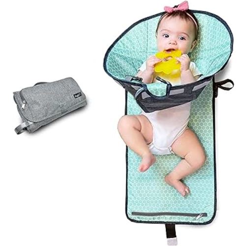 SnoofyBee - Portable Playtime Changing Pad: 3-in-1 Diaper Clutch, Changing Station, and Clean Hands Toy Barrier. Water-Resistant and Stylish, with Dual Storage Pockets. Grey-2024-Improved-Version