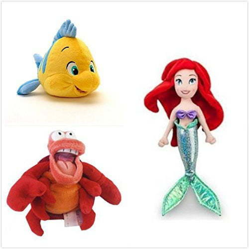 Disney Mini Doll Toys Stuffed Animal Set: Little Mermaid Ariel 12", Sebastian 8", Flounder 10" Plush NWT