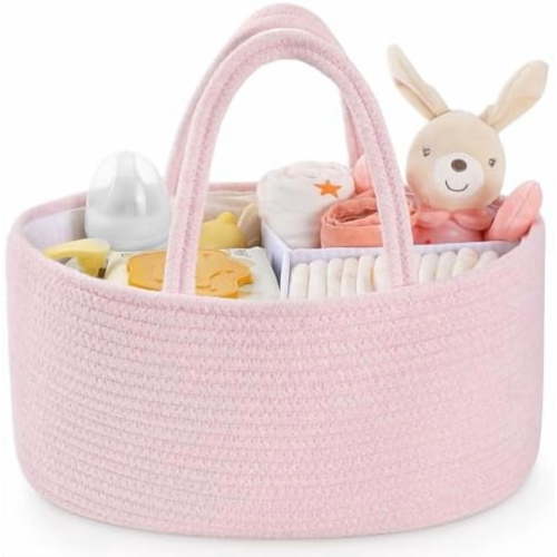 Baby Diaper Caddy Organizer, Cotton Rope Diaper Caddy Basket, Large Storage Basket for Newborn Boys and Girls, Gift for Baby Shower List, Newborn Essentials