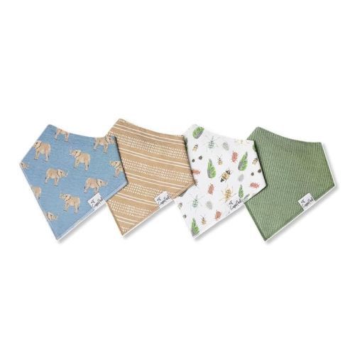 Copper Pearl 4 Pack Soft Cotton Baby Bibs for Drooling and Teething, Absorbent Drool Bibs for Baby Girl and Boy, Adjustable to Fit Newborns to Toddlers, Tons of Styles (Peanut)