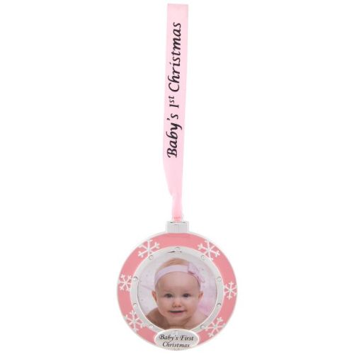 Northlight Baby's First Christmas Photo Ornament with European Crystals - 3" - Silver and Pink