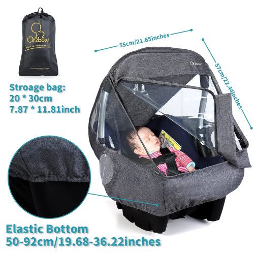 Universal Car Seat Rain Cover, Weather Shield for Infant Car Seat with Storage Bag, Side Ventilation & Handle Opening, Provides Extra Protect Baby During The Covid-19, Baby Travel Accessories, Black