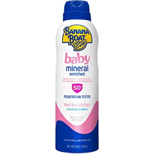 Banana Boat Baby Mineral Enriched Spray Sunscreen SPF 50, 6oz | Banana Boat Baby Sunscreen Spray SPF 50, Sunblock for Babies, Oxybenzone Free, 6oz