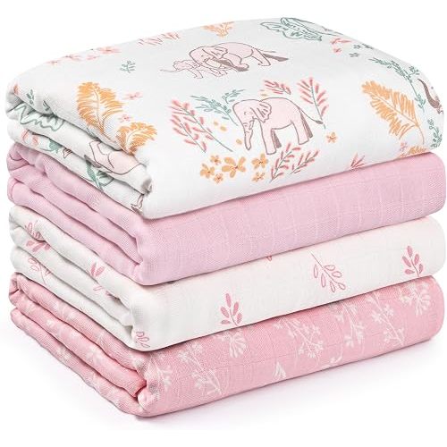 GLLQUEN BABY Muslin Swaddle Blankets 4Pk Receiving Blanket Large 35" x 40"